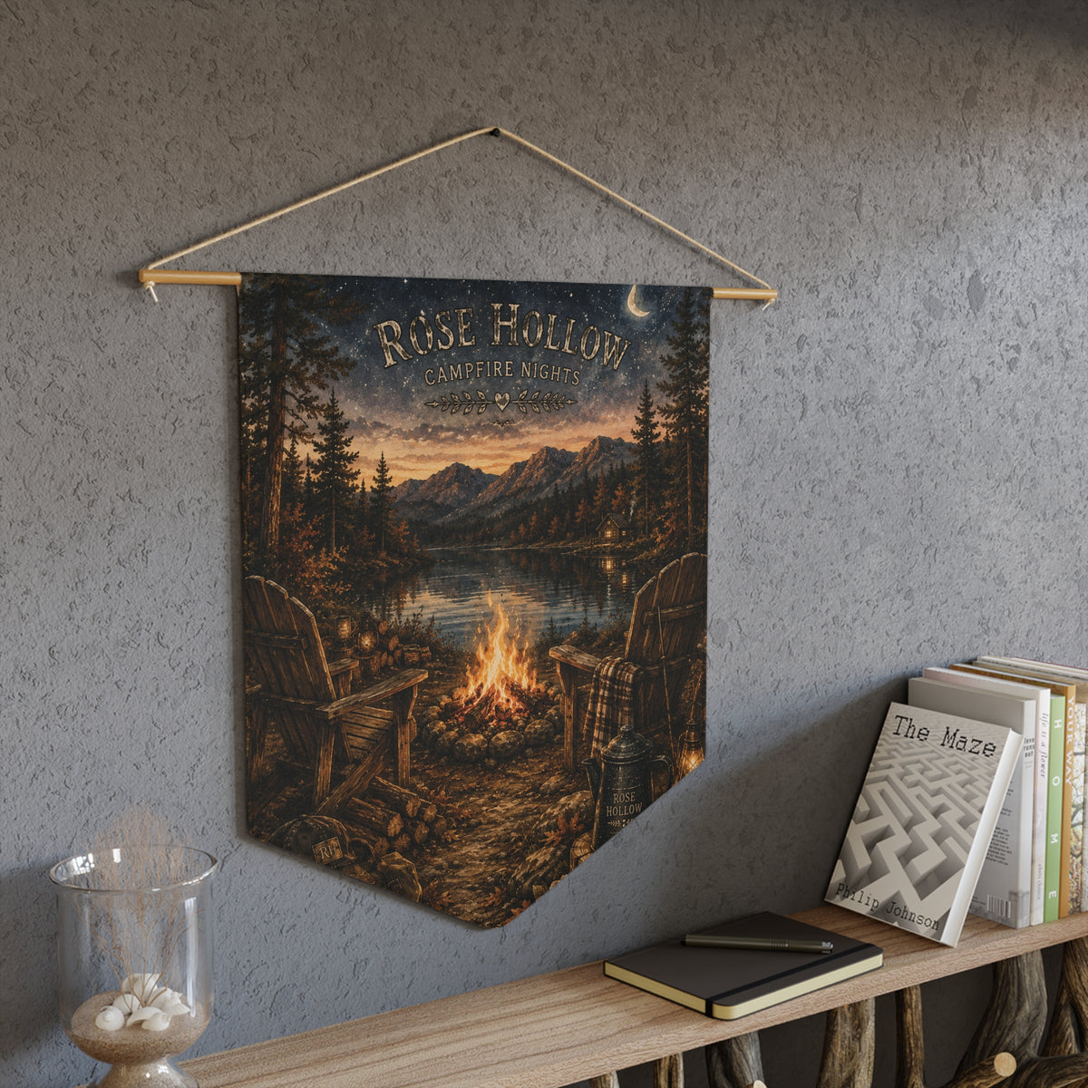 Campfire Night Pennant Wall Banner — Rose Hollow Lakeside Scenic Décor