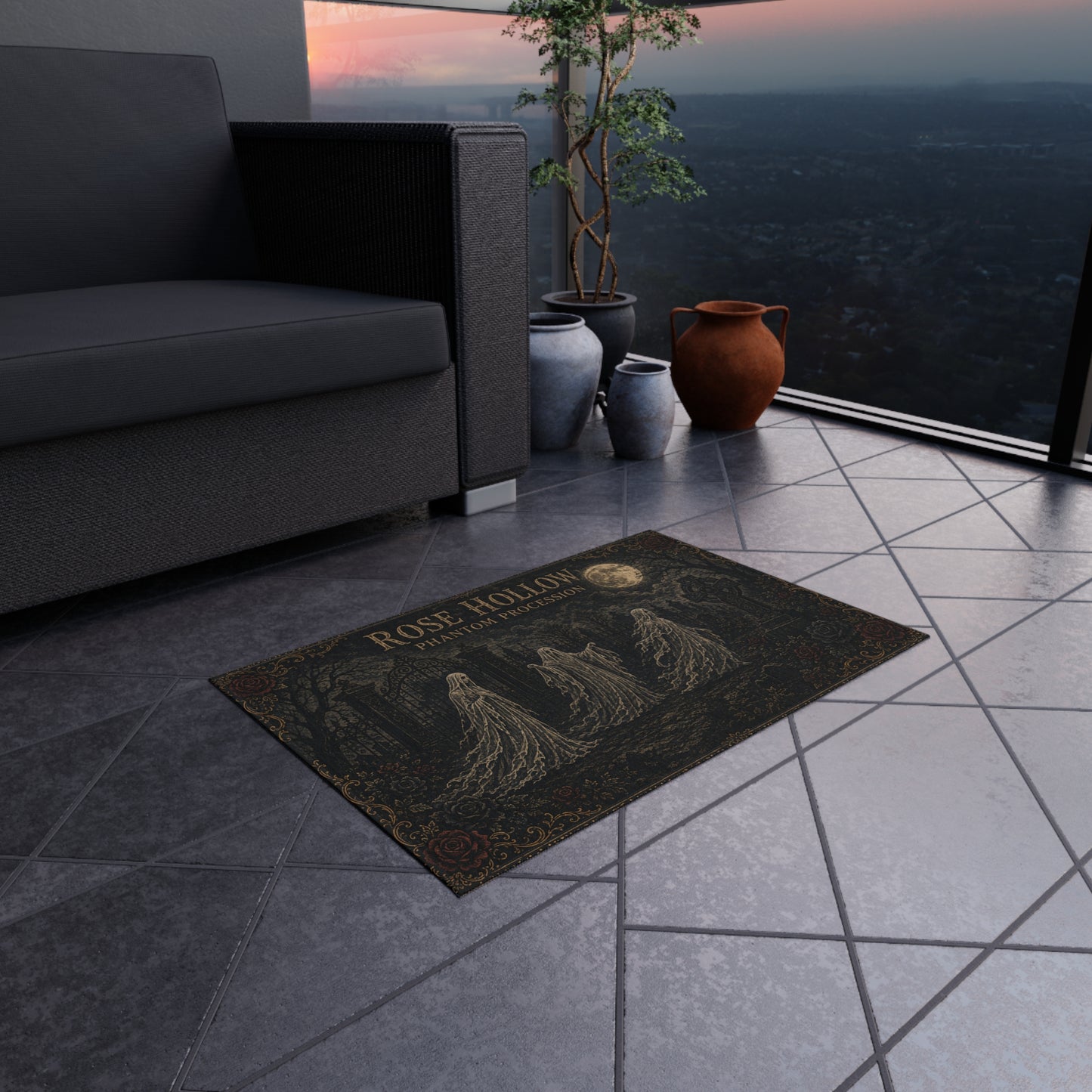 Outdoor Rug — Rose Hollow Phantom Procession Haunted Cemetery Doormat
