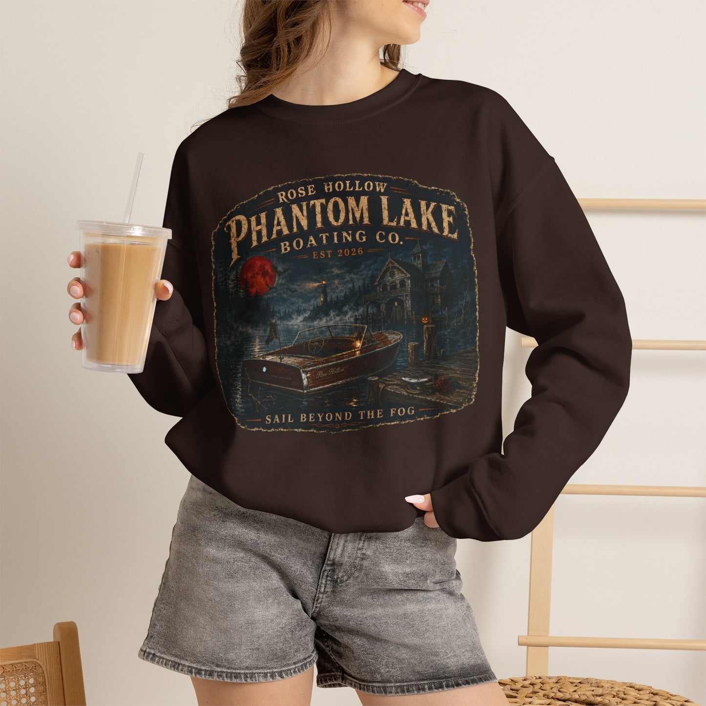 Phantom Lake Boating Co. Crewneck Sweatshirt | Vintage Lake Scene
