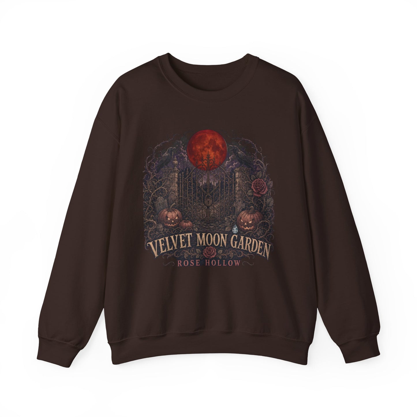 Velvet Moon Garden Crewneck Sweatshirt | Gothic Pumpkin Moon