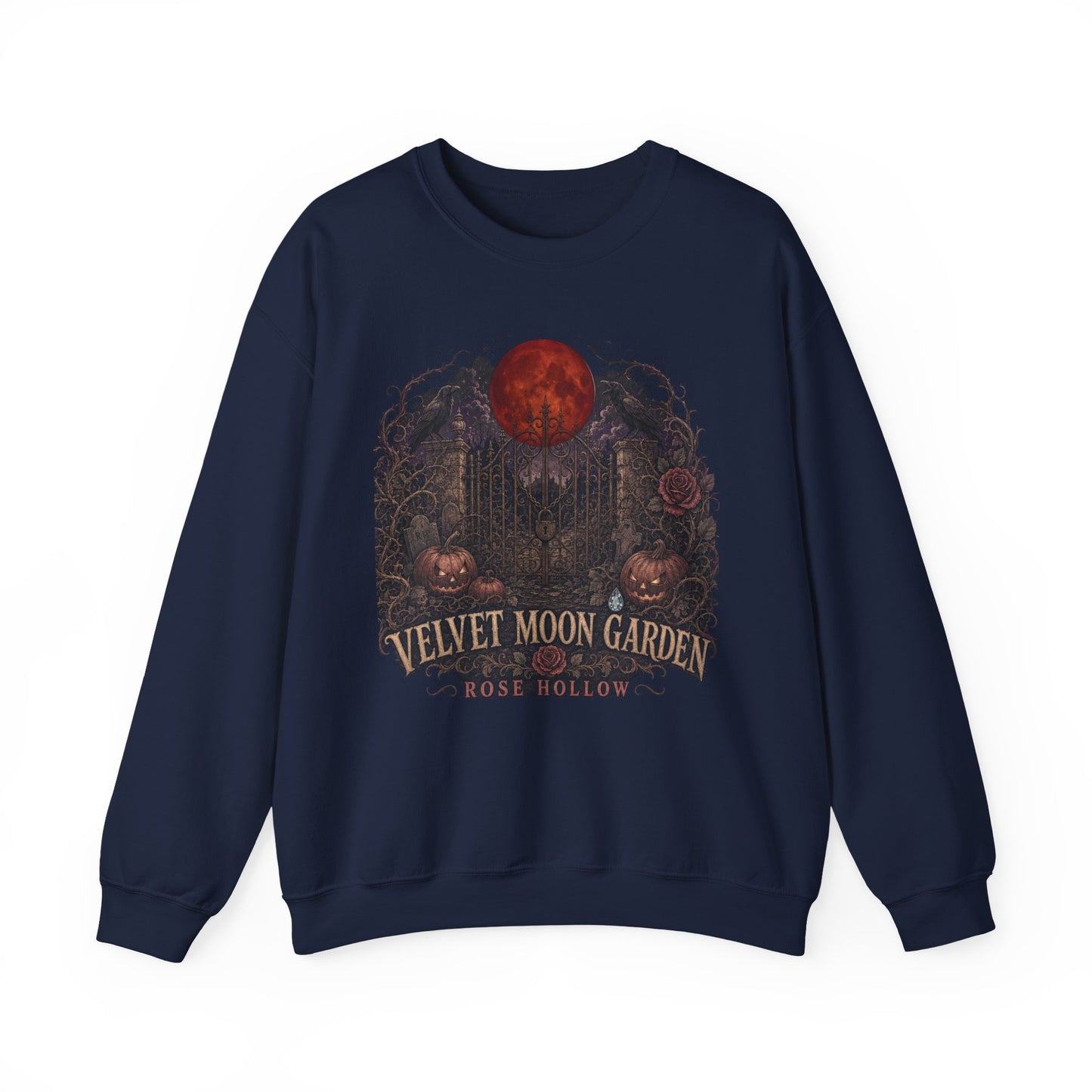 Velvet Moon Garden Crewneck Sweatshirt | Gothic Pumpkin Moon