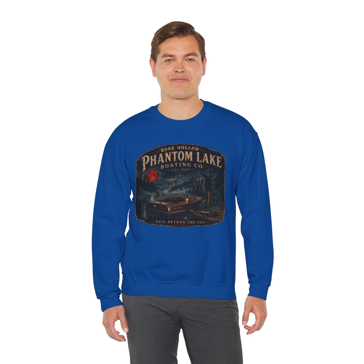 Phantom Lake Boating Co. Crewneck Sweatshirt | Vintage Lake Scene