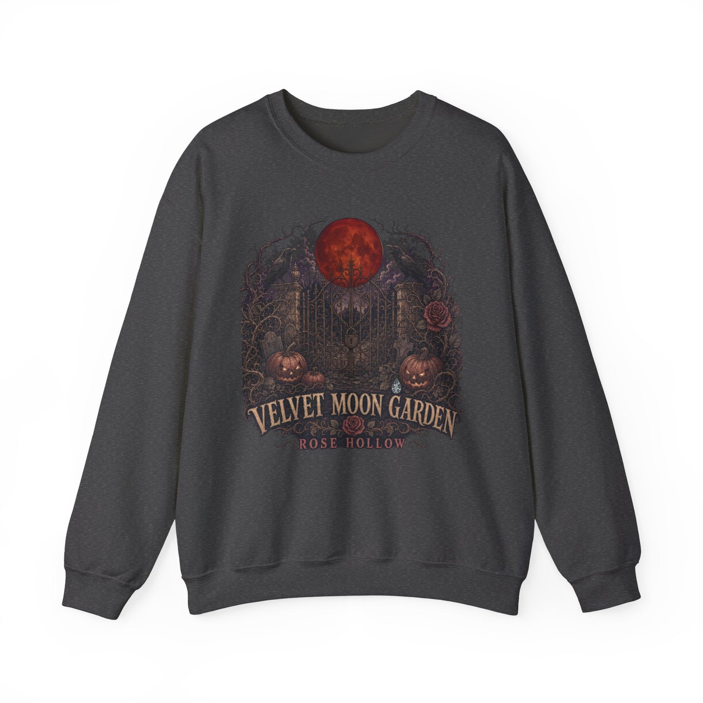 Velvet Moon Garden Crewneck Sweatshirt | Gothic Pumpkin Moon