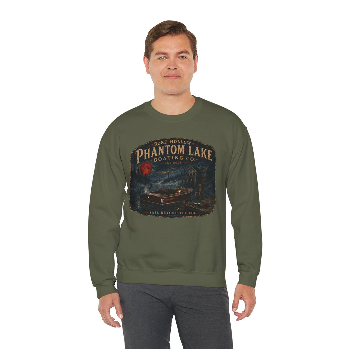 Phantom Lake Boating Co. Crewneck Sweatshirt | Vintage Lake Scene