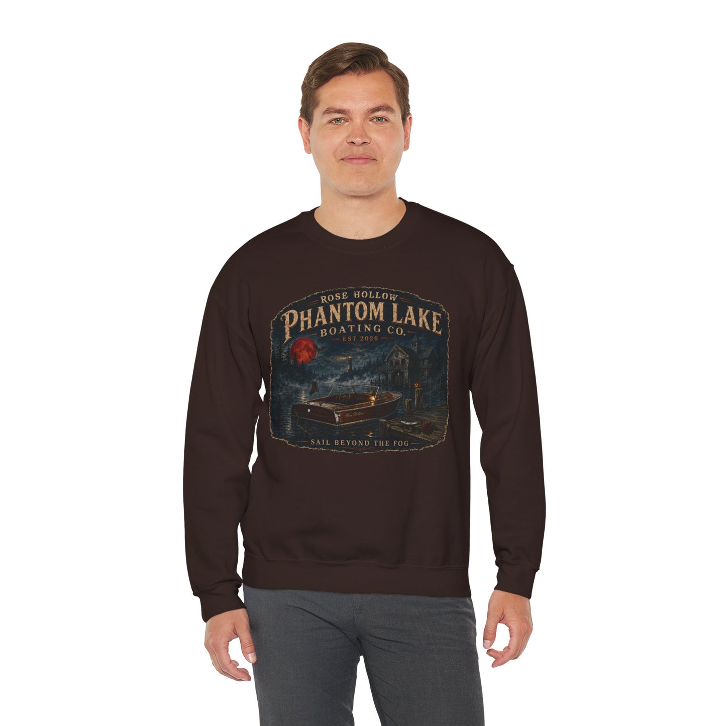 Phantom Lake Boating Co. Crewneck Sweatshirt | Vintage Lake Scene