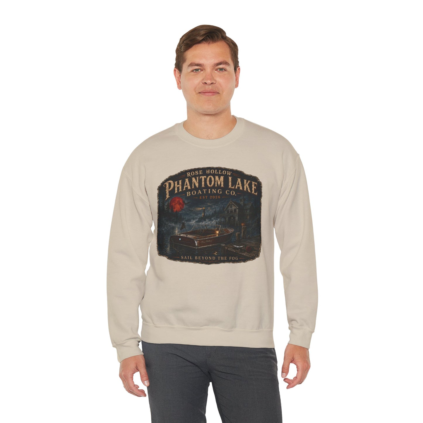 Phantom Lake Boating Co. Crewneck Sweatshirt | Vintage Lake Scene