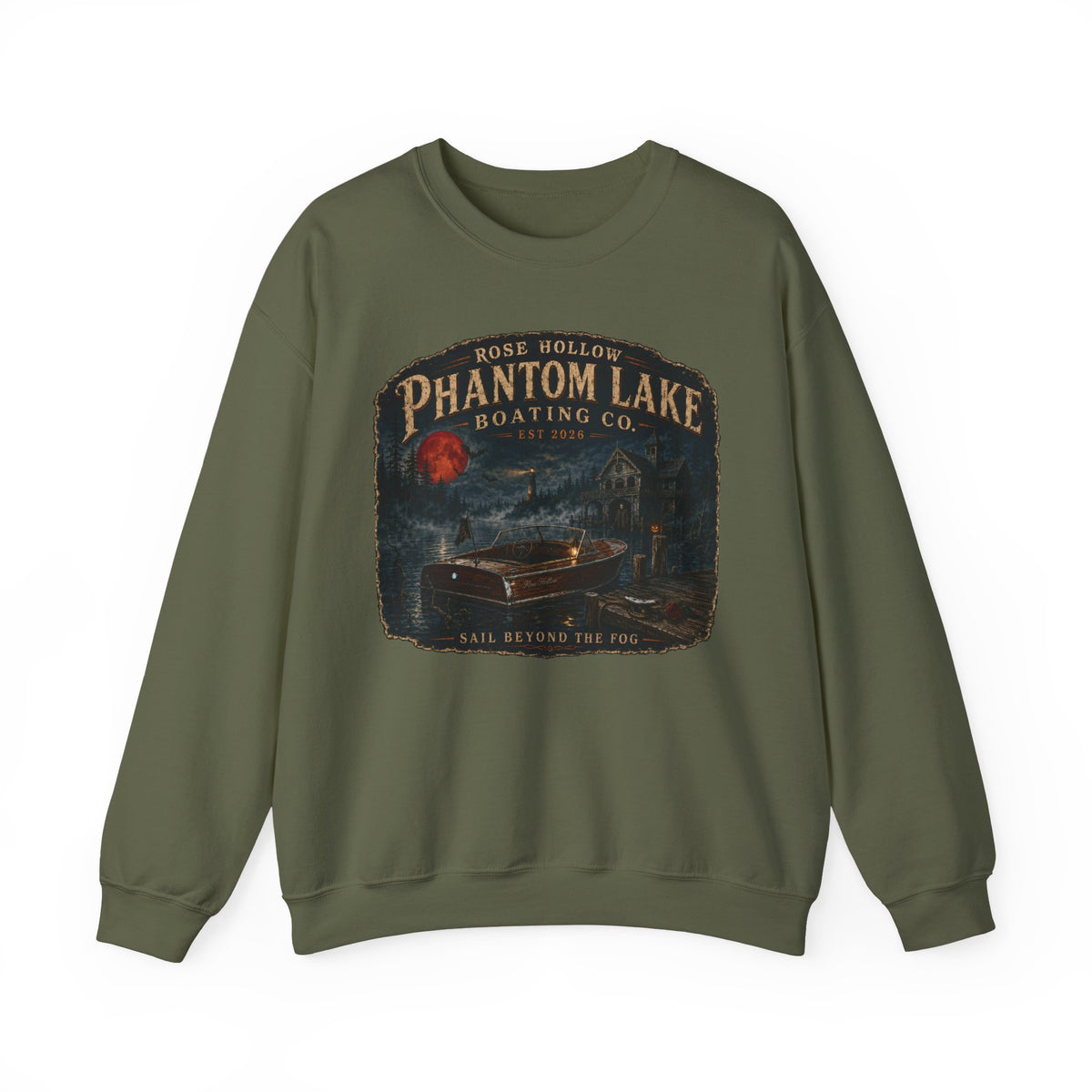 Phantom Lake Boating Co. Crewneck Sweatshirt | Vintage Lake Scene