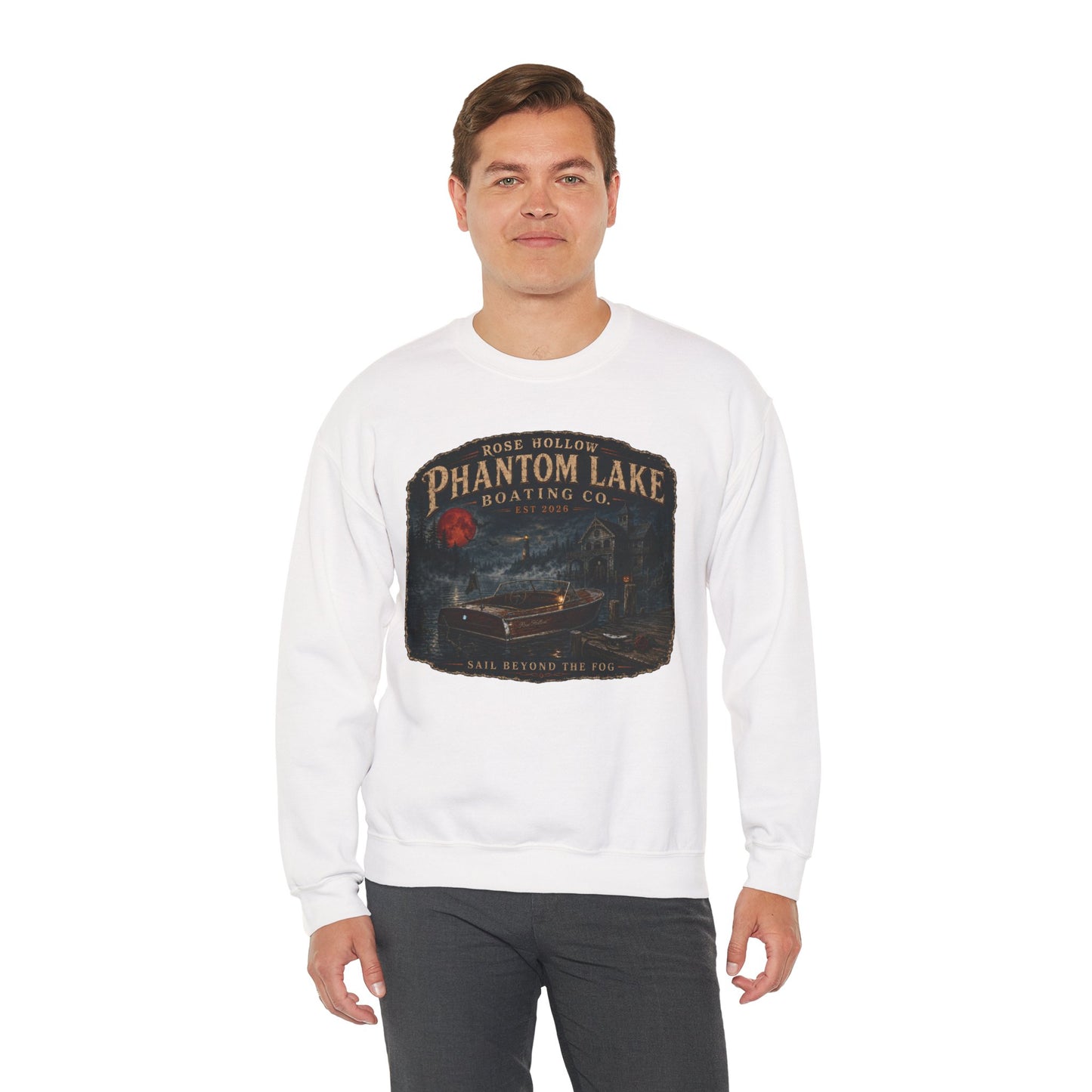 Phantom Lake Boating Co. Crewneck Sweatshirt | Vintage Lake Scene