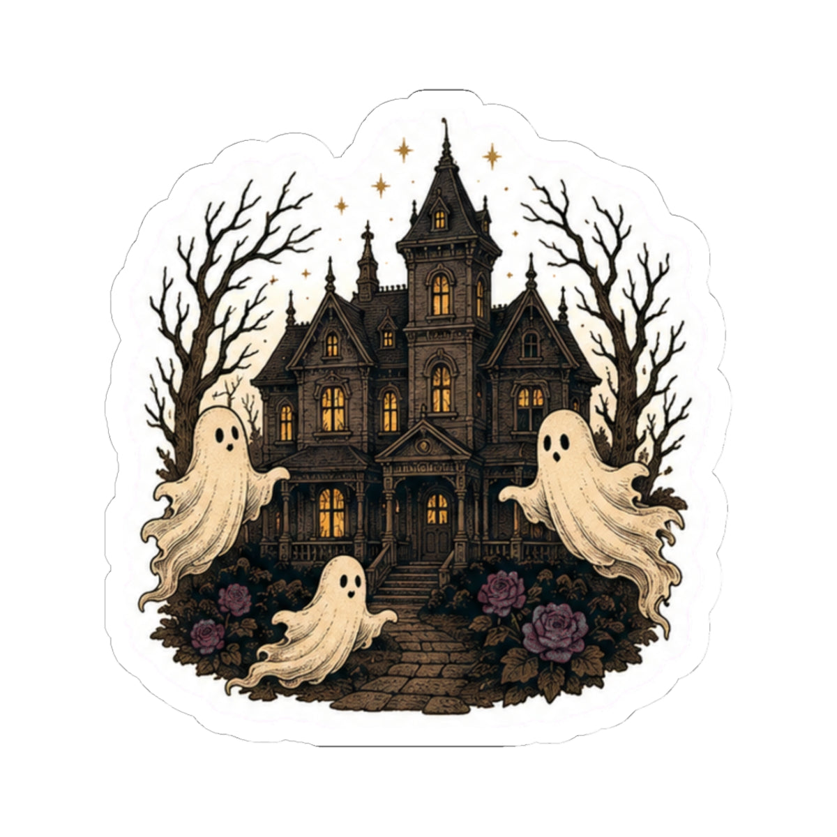 Haunted Mansion Ghost Sticker — Halloween Kiss-Cut Decal for Laptops & More