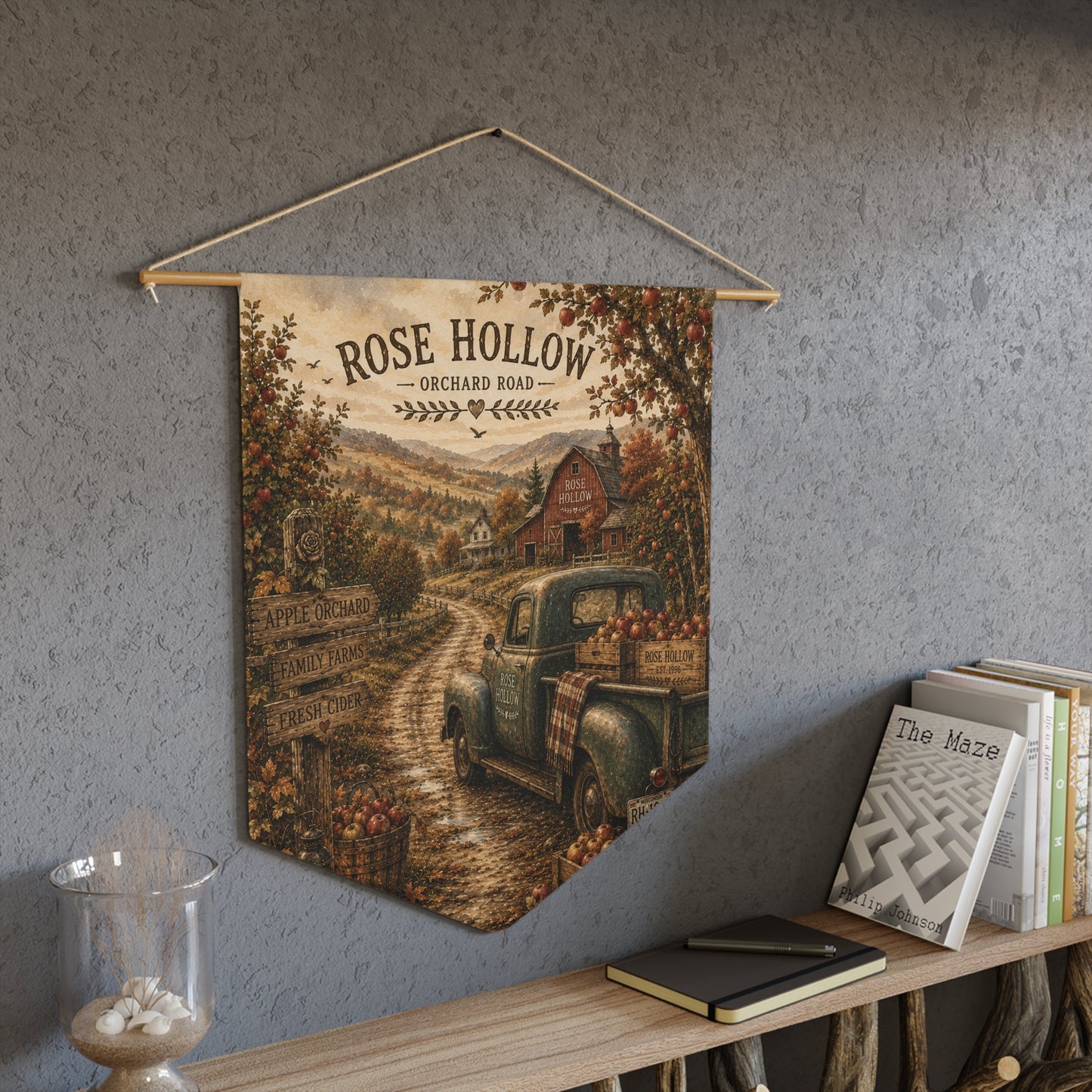 Rose Hollow Orchard Road Vintage Farmhouse Pennant Wall Banner