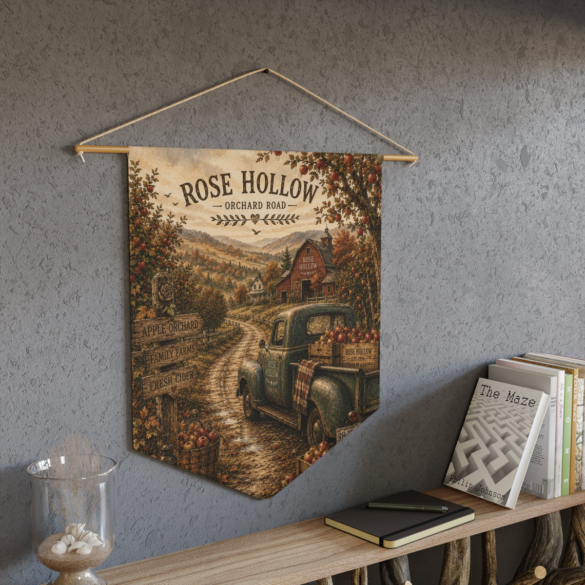 Rose Hollow Orchard Road Vintage Farmhouse Pennant Wall Banner