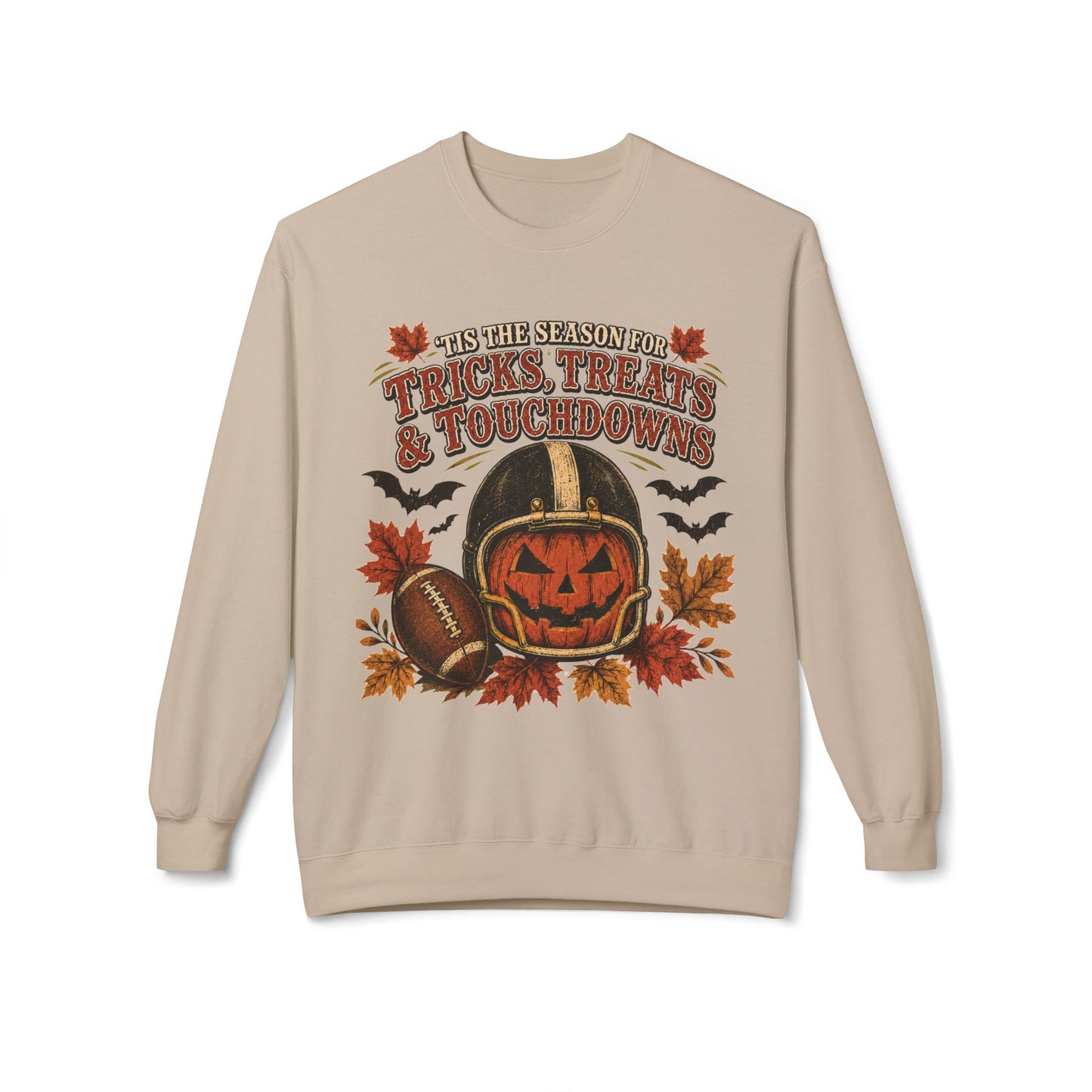 Halloween Football Sweatshirt - 'Tis the Season for Tricks, Treats & Touchdowns Crewneck