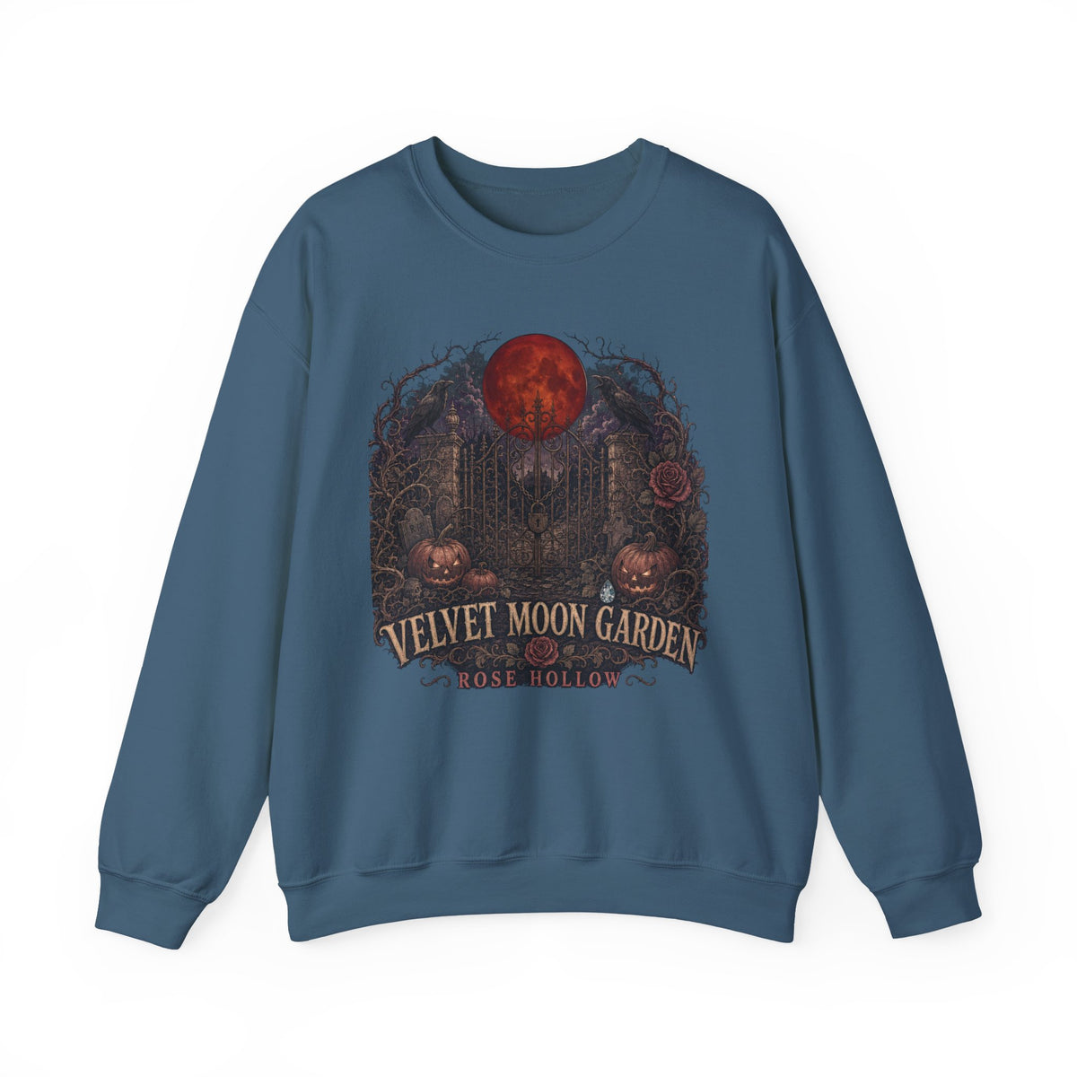 Velvet Moon Garden Crewneck Sweatshirt | Gothic Pumpkin Moon
