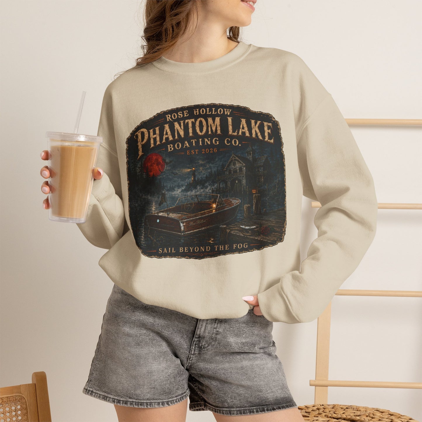 Phantom Lake Boating Co. Crewneck Sweatshirt | Vintage Lake Scene