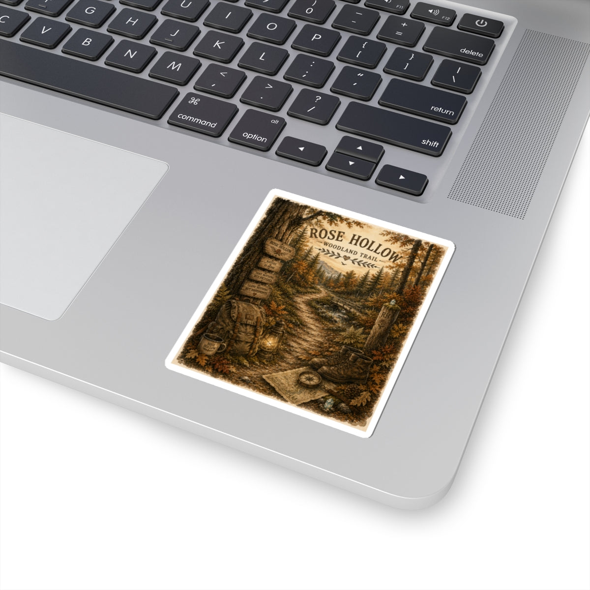 Rose Hollow Woodland Trail Sticker — Vintage Hiking Nature Kiss-Cut Sticker