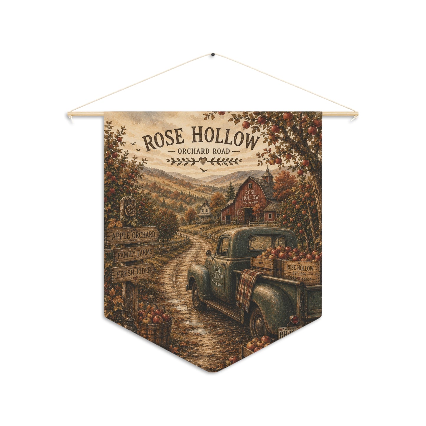 Rose Hollow Orchard Road Vintage Farmhouse Pennant Wall Banner
