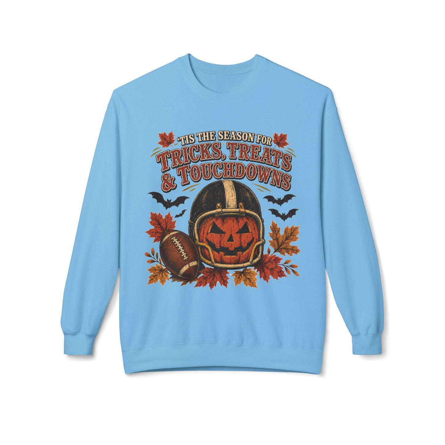 Halloween Football Sweatshirt - 'Tis the Season for Tricks, Treats & Touchdowns Crewneck