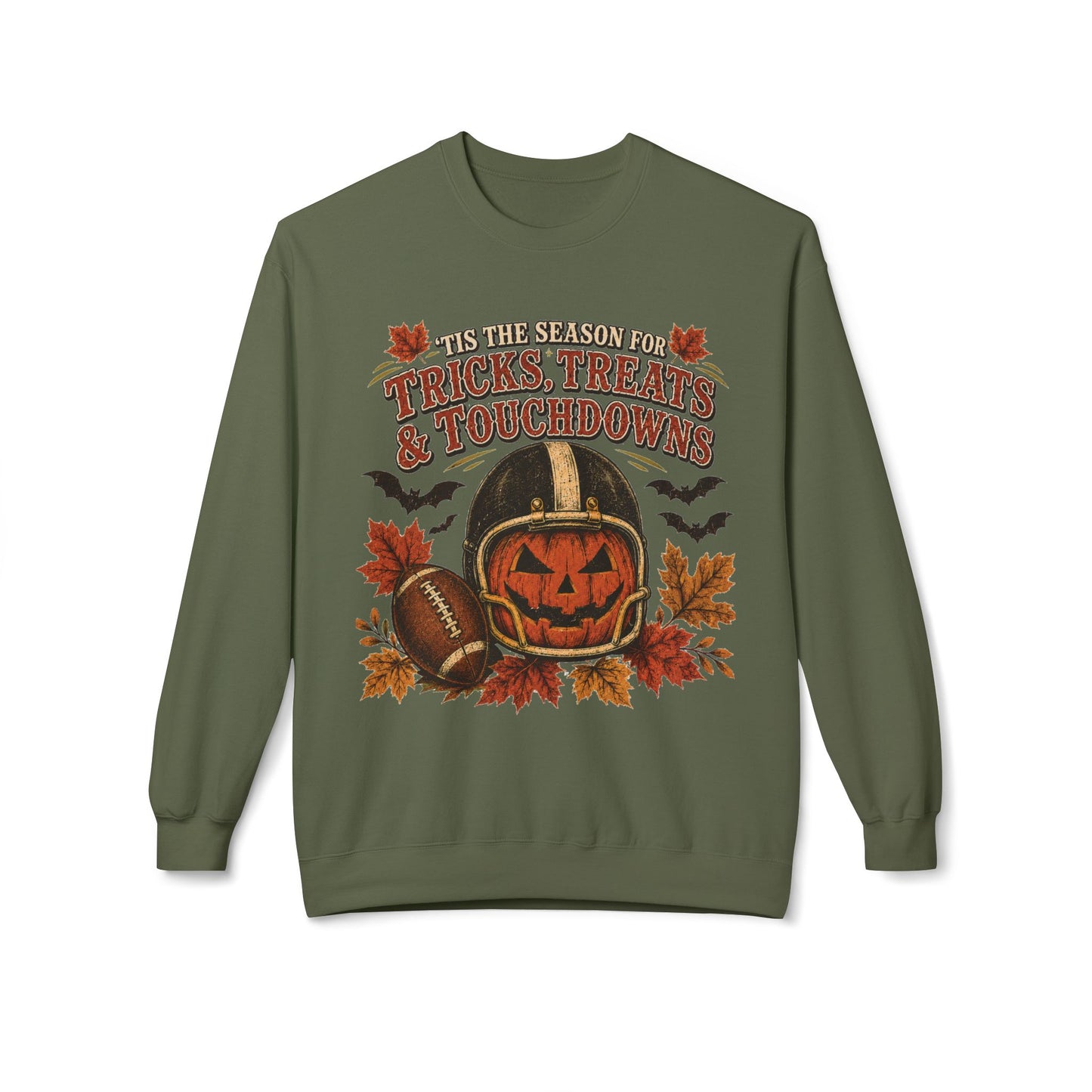 Halloween Football Sweatshirt - 'Tis the Season for Tricks, Treats & Touchdowns Crewneck