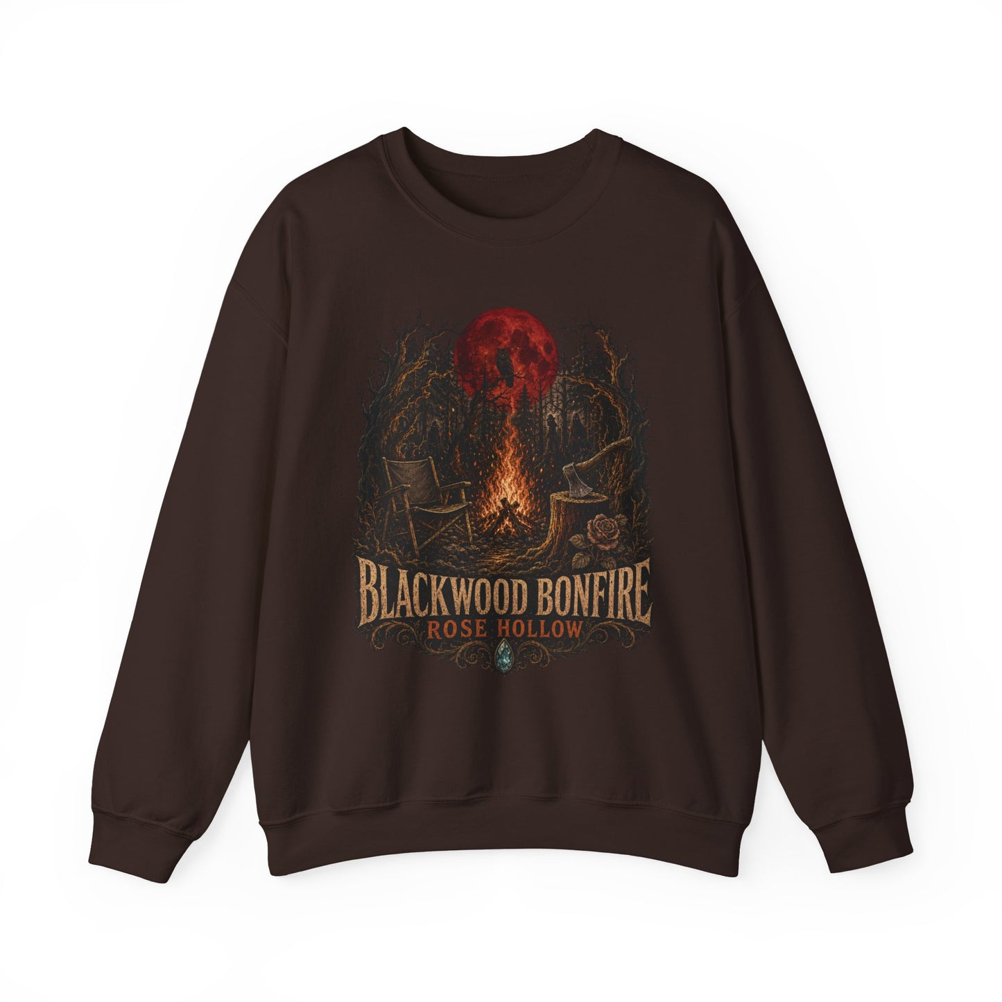 Blackwood Bonfire campfire crewneck | Rosie Hollow spooky moon sweatshirt