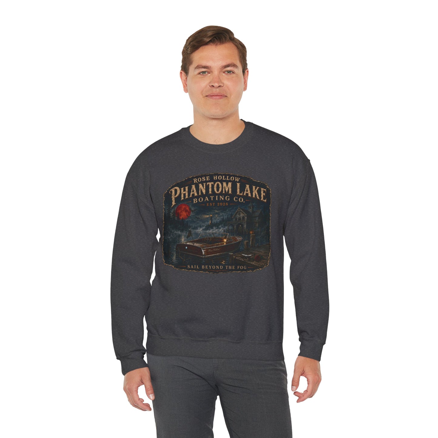 Phantom Lake Boating Co. Crewneck Sweatshirt | Vintage Lake Scene