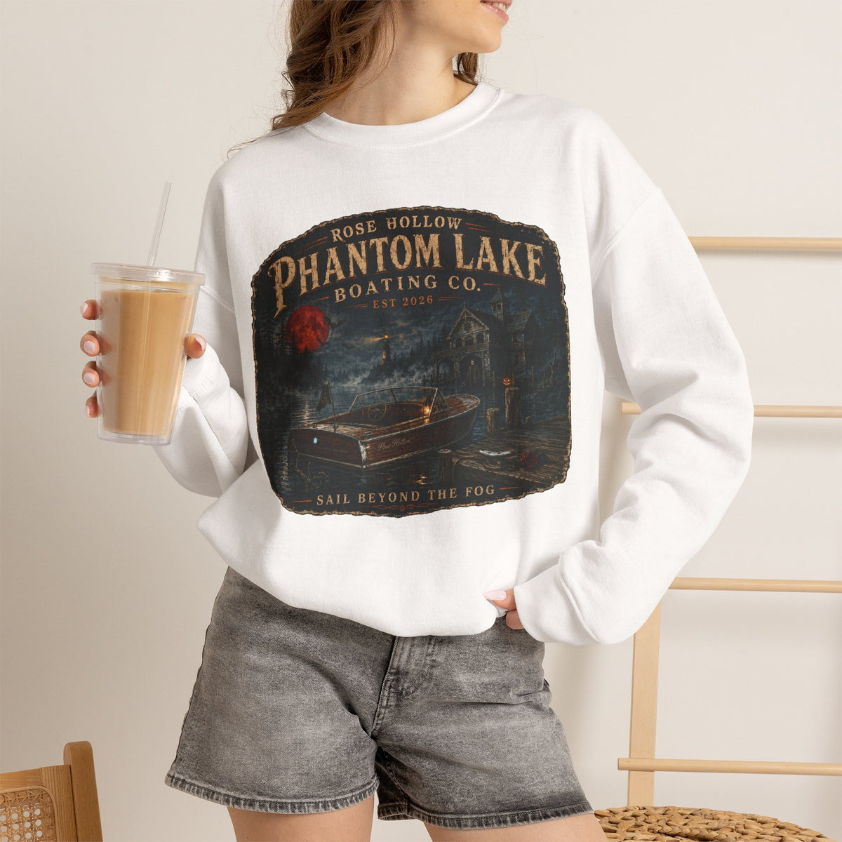 Phantom Lake Boating Co. Crewneck Sweatshirt | Vintage Lake Scene