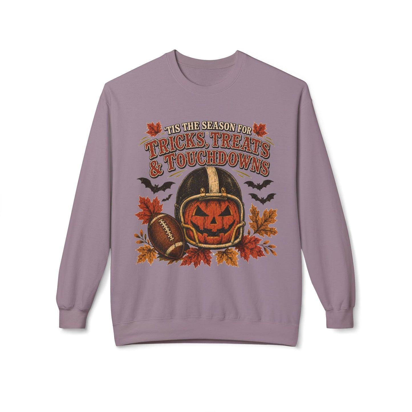 Halloween Football Sweatshirt - 'Tis the Season for Tricks, Treats & Touchdowns Crewneck