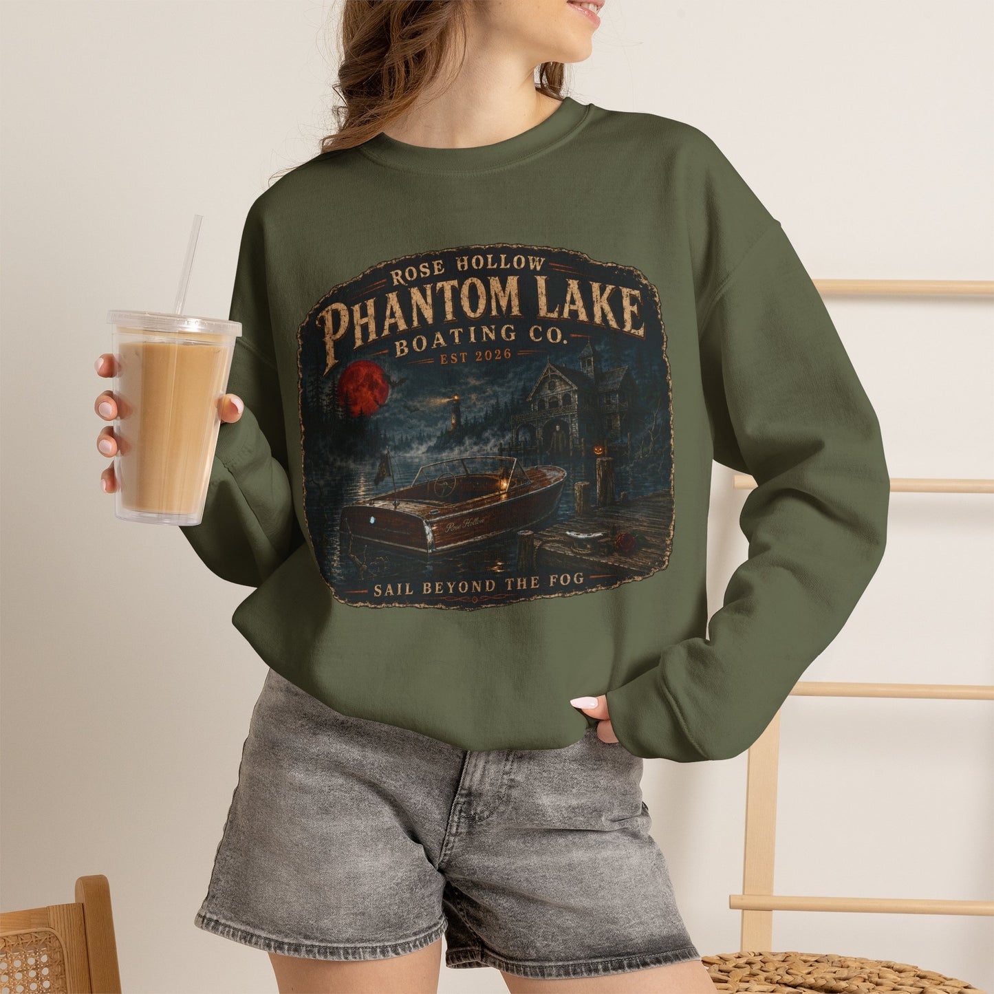 Phantom Lake Boating Co. Crewneck Sweatshirt | Vintage Lake Scene