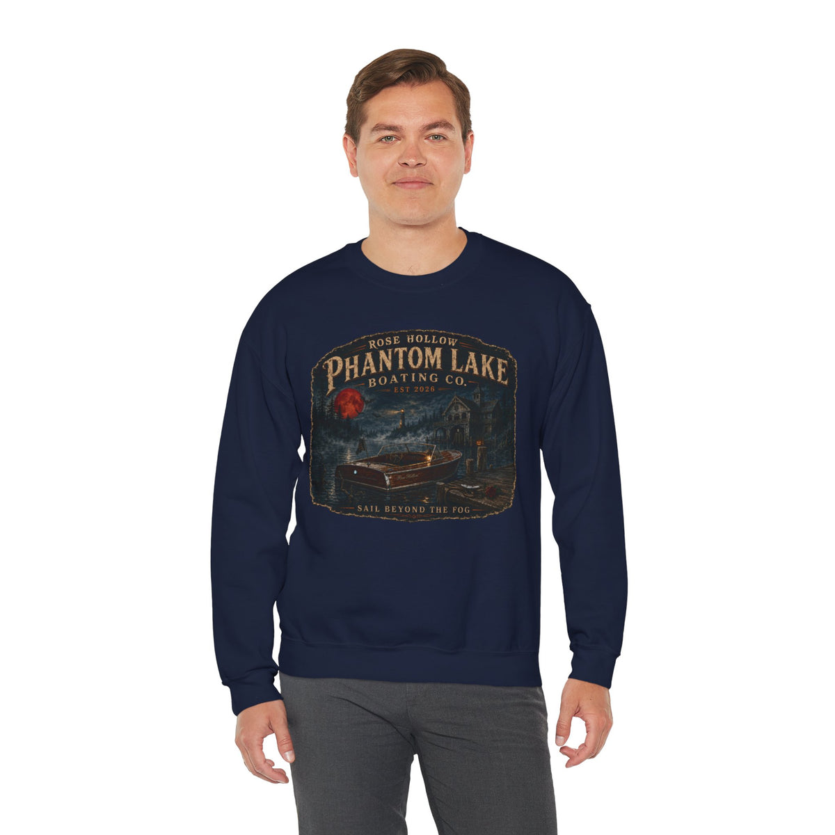 Phantom Lake Boating Co. Crewneck Sweatshirt | Vintage Lake Scene
