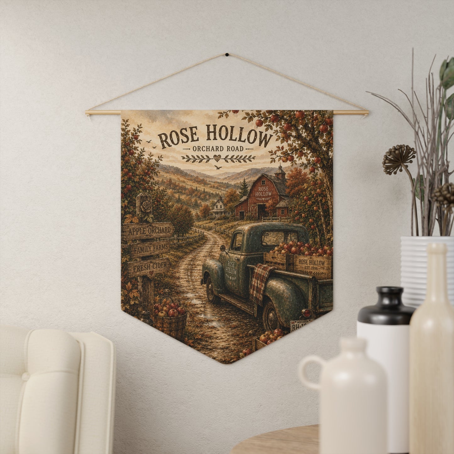 Rose Hollow Orchard Road Vintage Farmhouse Pennant Wall Banner