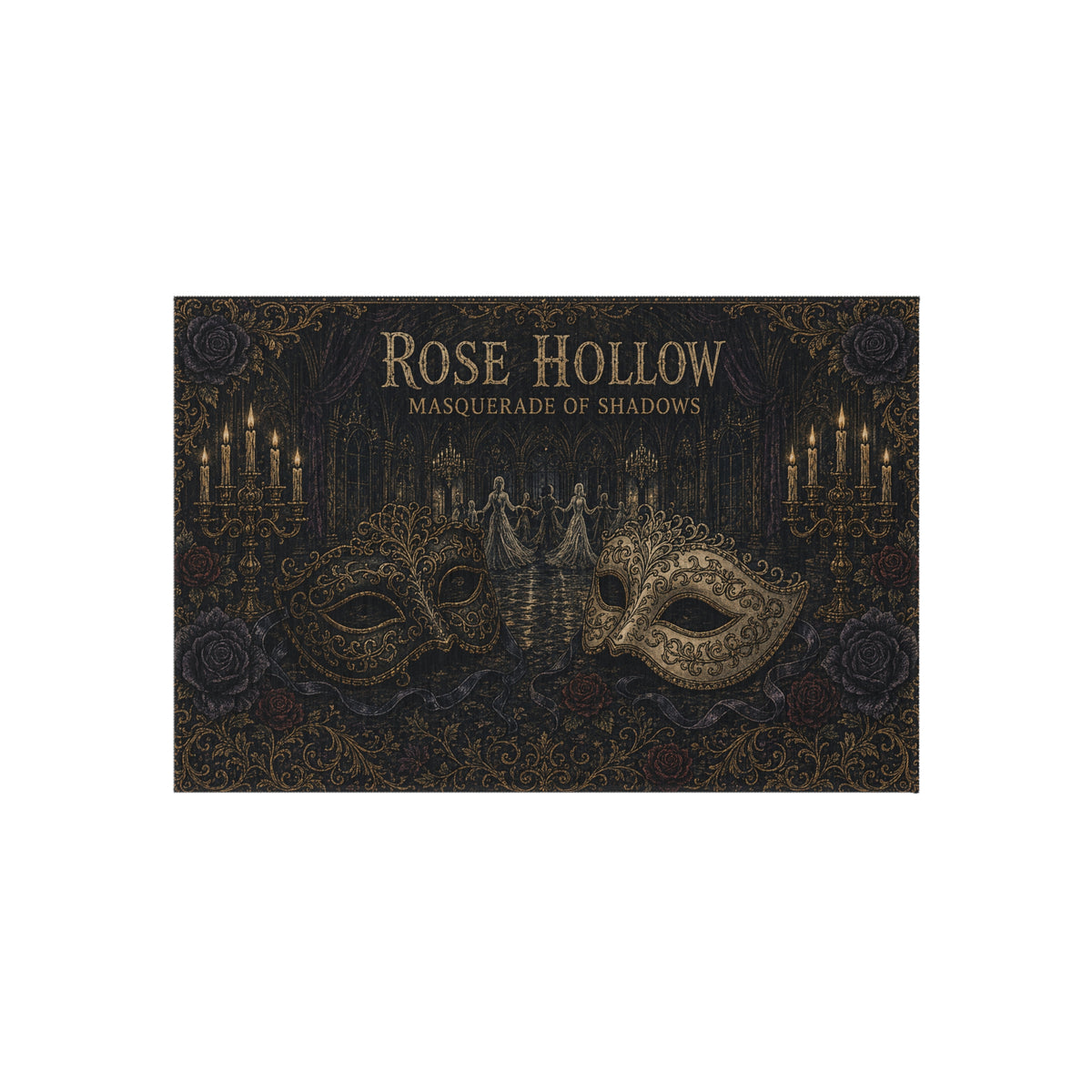 Masquerade Masks Outdoor Rug — Rose Hollow Masquerade of Shadows Patio Mat
