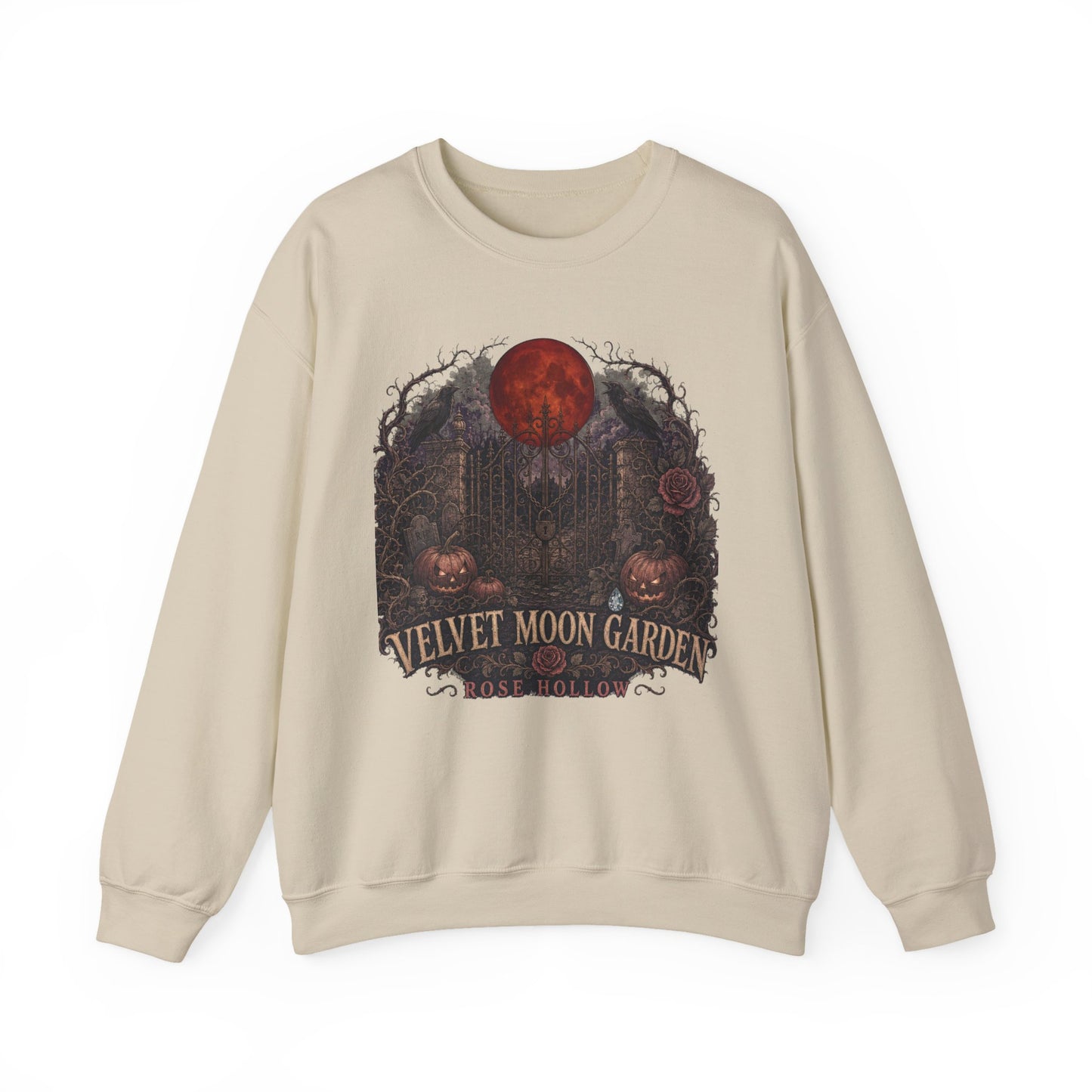 Velvet Moon Garden Crewneck Sweatshirt | Gothic Pumpkin Moon