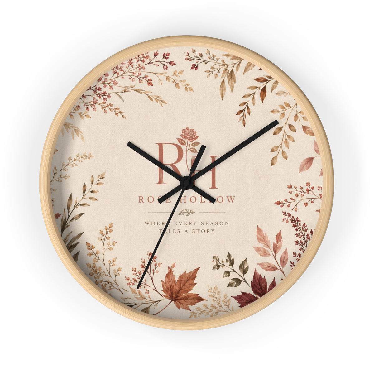 Autumn Botanical Wall Clock — Rustic Floral Timepiece