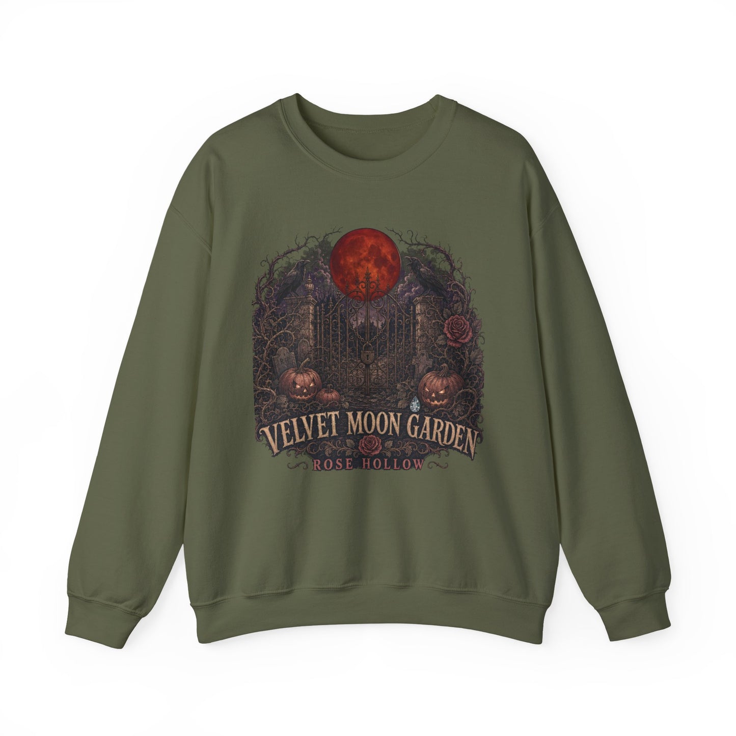 Velvet Moon Garden Crewneck Sweatshirt | Gothic Pumpkin Moon