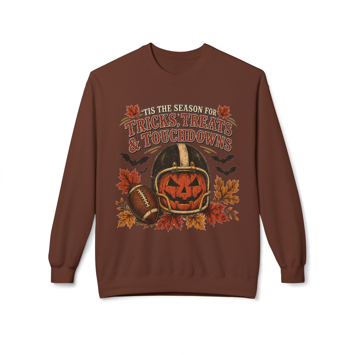 Halloween Football Sweatshirt - 'Tis the Season for Tricks, Treats & Touchdowns Crewneck