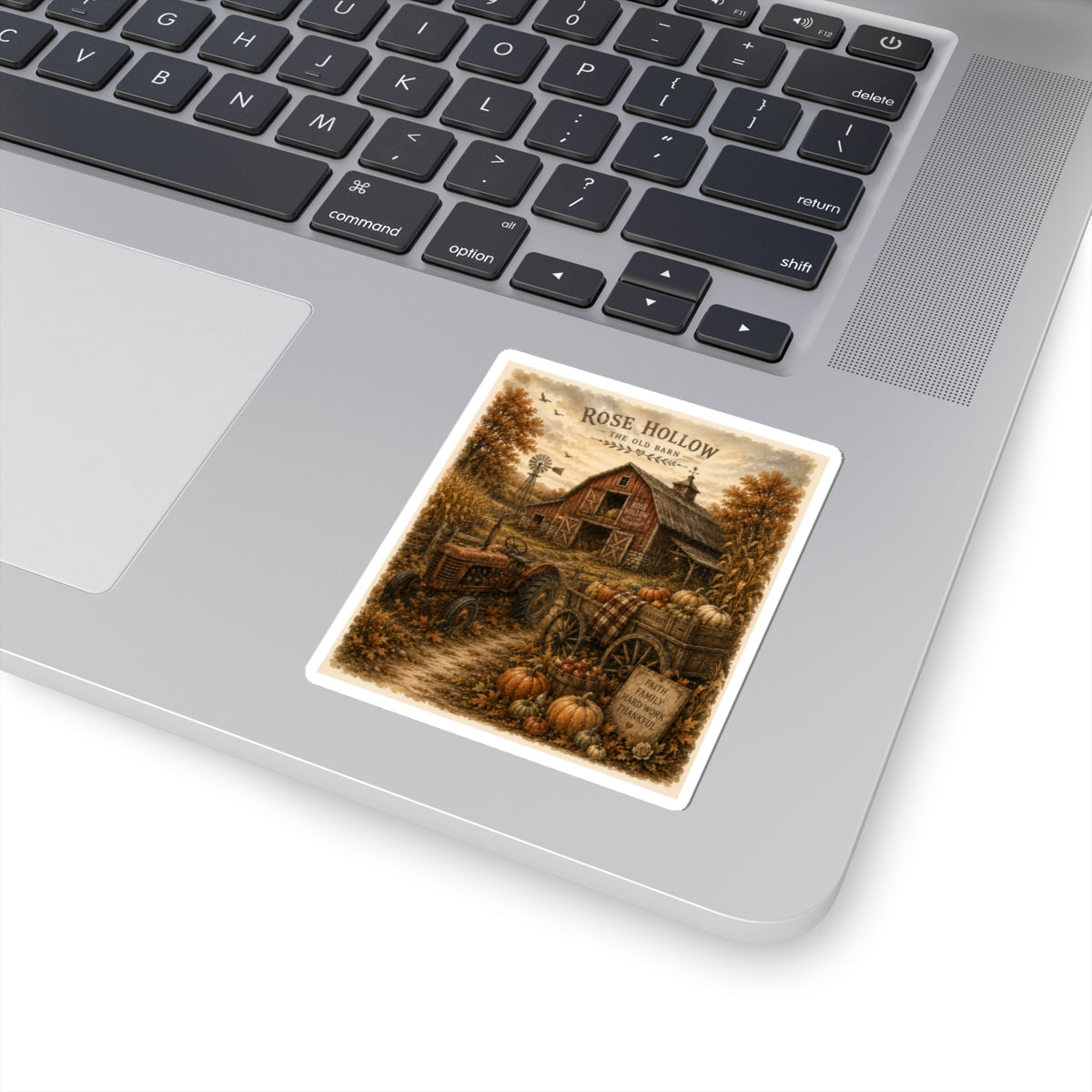 Rose Hollow Barn Fall Sticker — Rustic Farmhouse Pumpkin Harvest Kiss-Cut Sticker