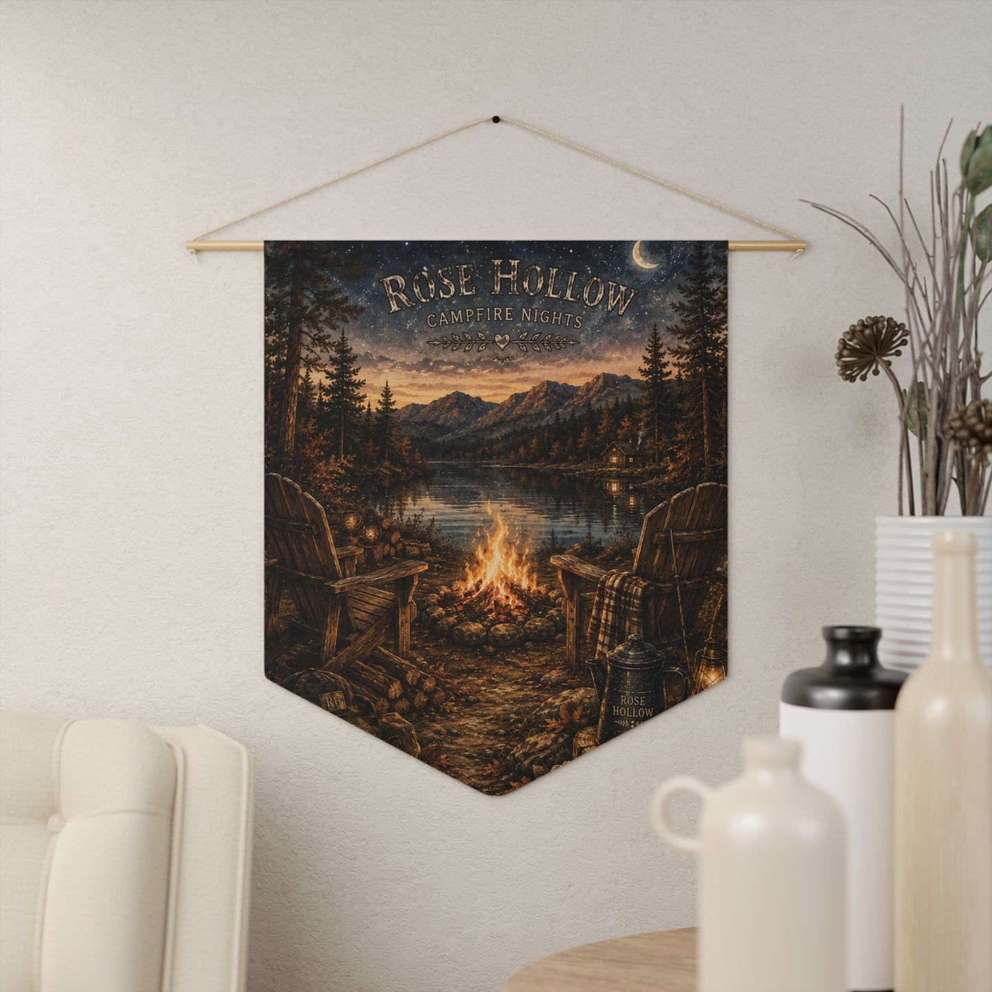 Campfire Night Pennant Wall Banner — Rose Hollow Lakeside Scenic Décor