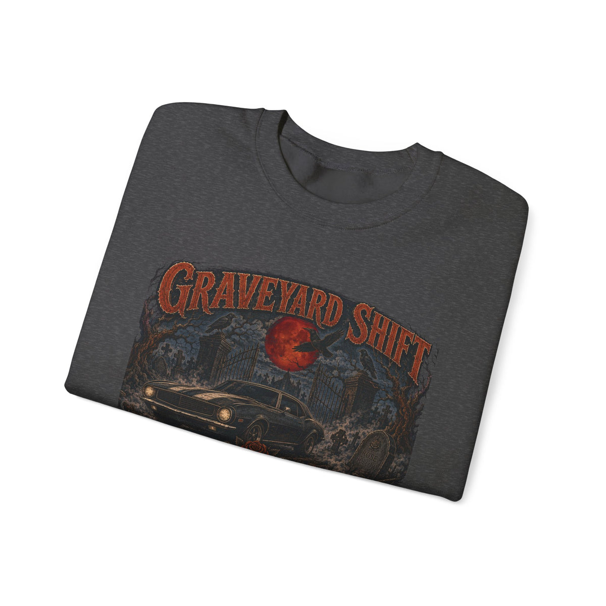 Graveyard Shift Rose Hollow Crewneck Sweatshirt | Haunted Night Graphic