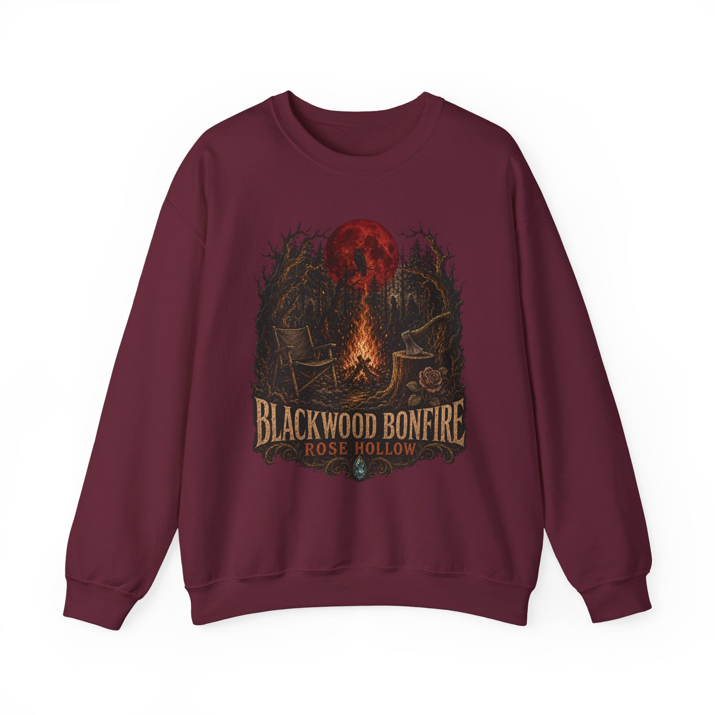 Blackwood Bonfire campfire crewneck | Rosie Hollow spooky moon sweatshirt