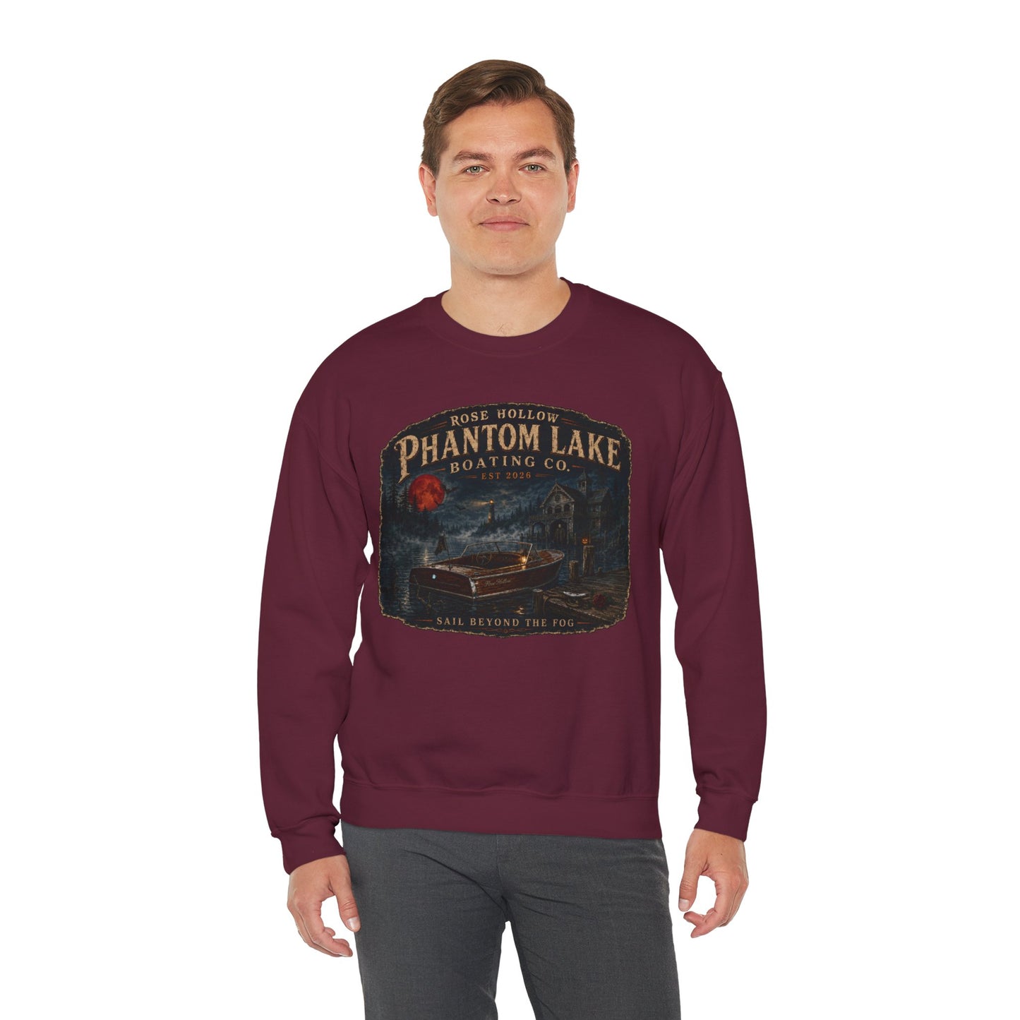 Phantom Lake Boating Co. Crewneck Sweatshirt | Vintage Lake Scene