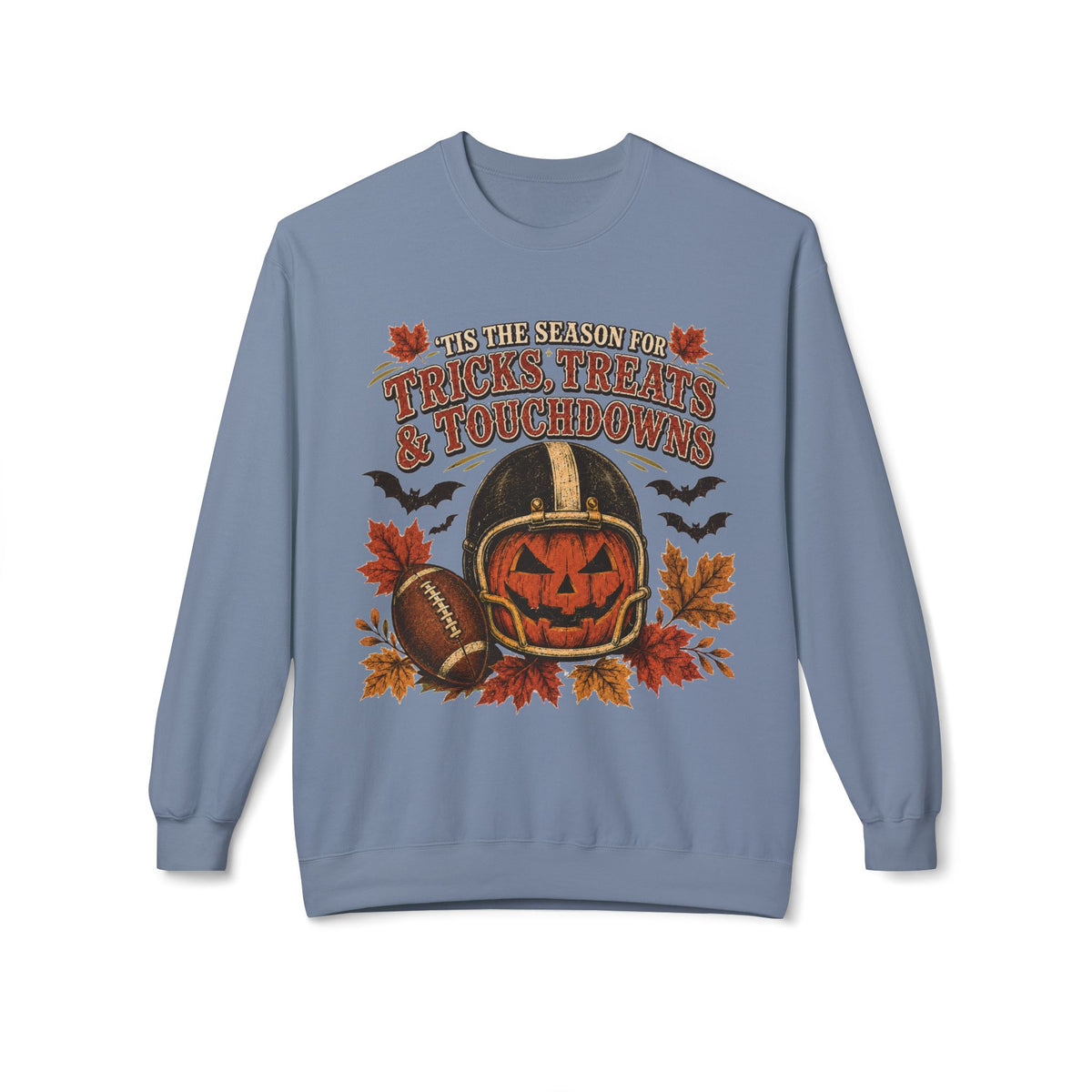 Halloween Football Sweatshirt - 'Tis the Season for Tricks, Treats & Touchdowns Crewneck
