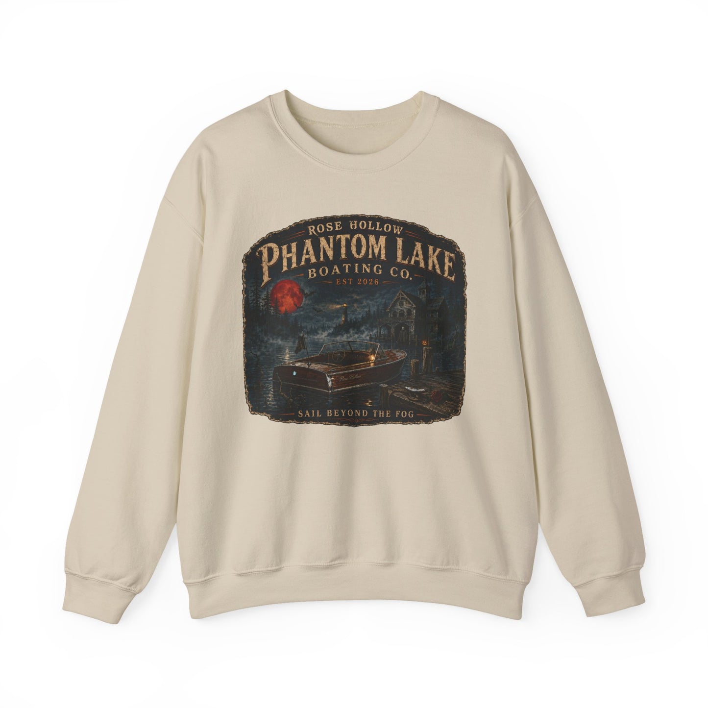 Phantom Lake Boating Co. Crewneck Sweatshirt | Vintage Lake Scene