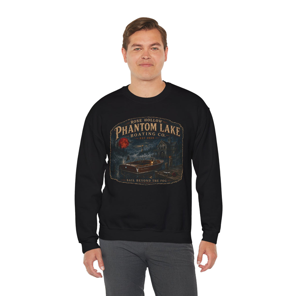 Phantom Lake Boating Co. Crewneck Sweatshirt | Vintage Lake Scene