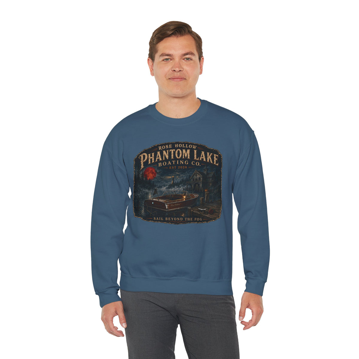 Phantom Lake Boating Co. Crewneck Sweatshirt | Vintage Lake Scene
