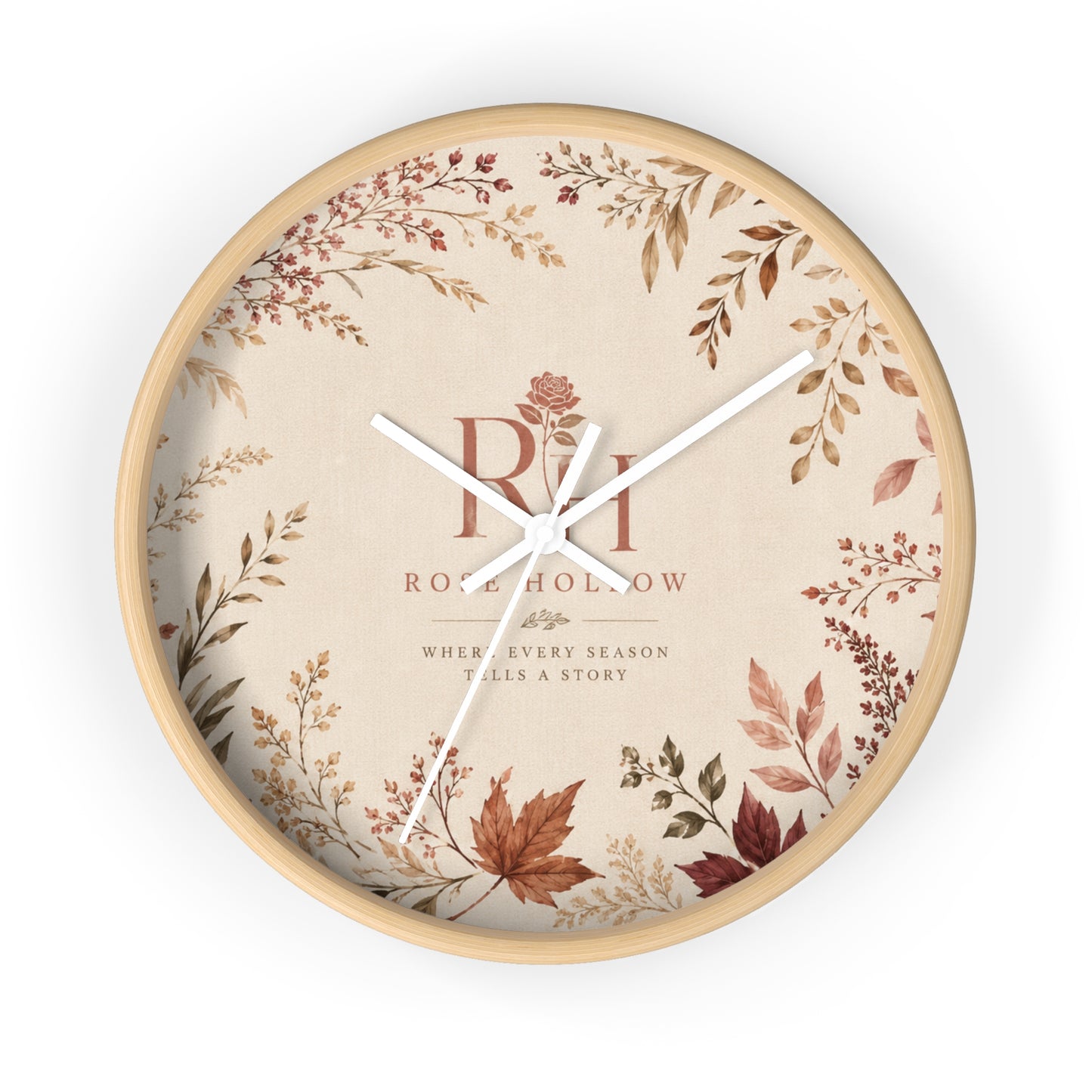 Autumn Botanical Wall Clock — Rustic Floral Timepiece