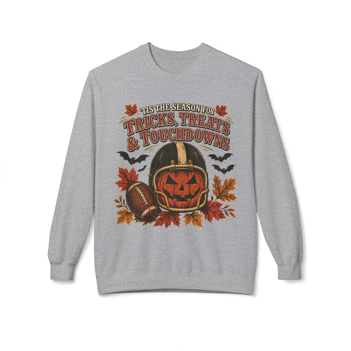 Halloween Football Sweatshirt - 'Tis the Season for Tricks, Treats & Touchdowns Crewneck