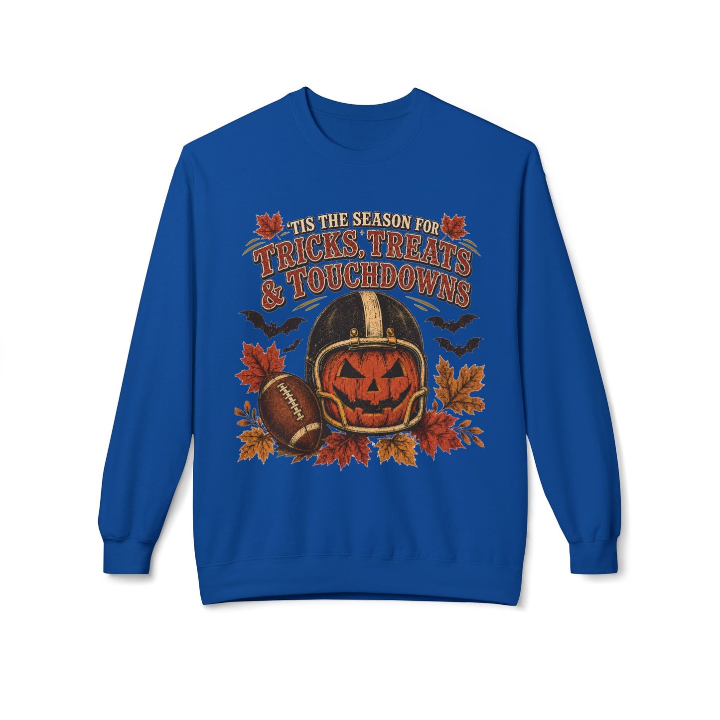 Halloween Football Sweatshirt - 'Tis the Season for Tricks, Treats & Touchdowns Crewneck