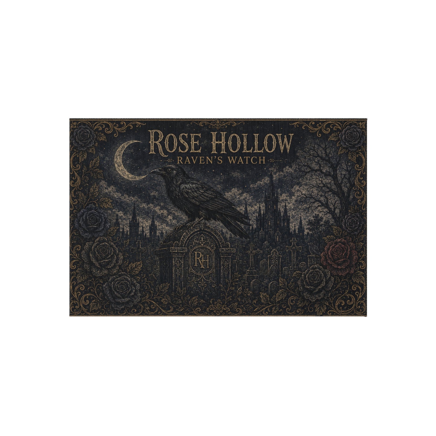 Rose Hollow Raven’s Watch Outdoor Rug — Gothic Cemetery Welcome Mat