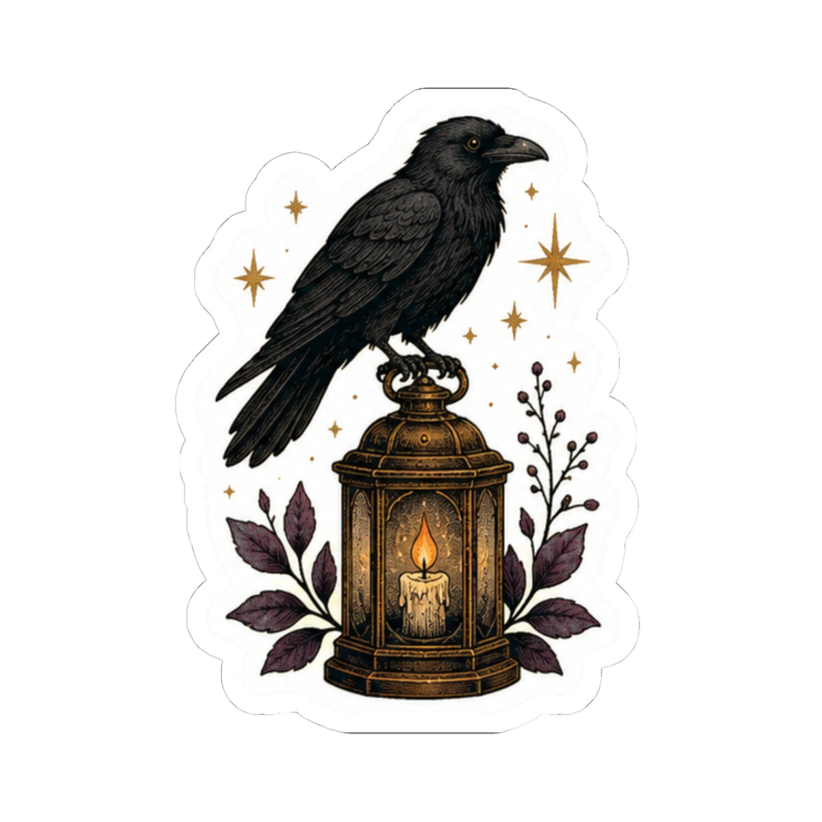 Raven & Lantern Kiss-Cut Sticker — Gothic Crow Sticker for Laptops, Journals & Witchy Decor