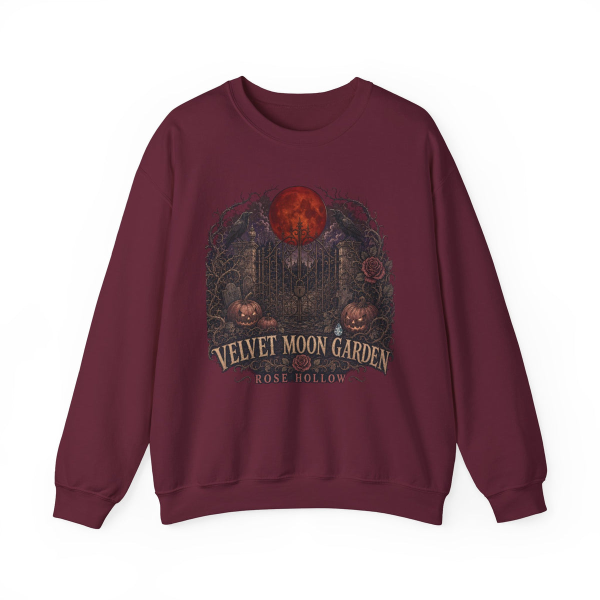 Velvet Moon Garden Crewneck Sweatshirt | Gothic Pumpkin Moon