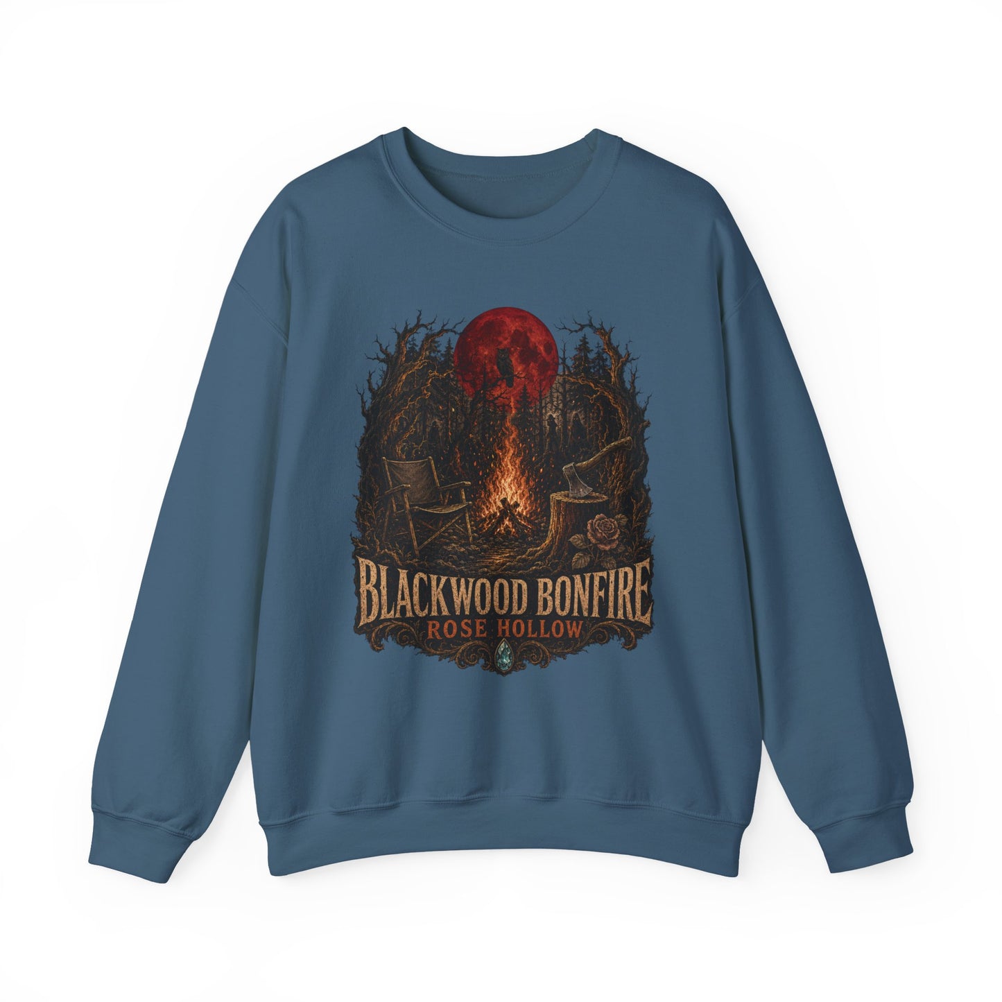 Blackwood Bonfire campfire crewneck | Rosie Hollow spooky moon sweatshirt